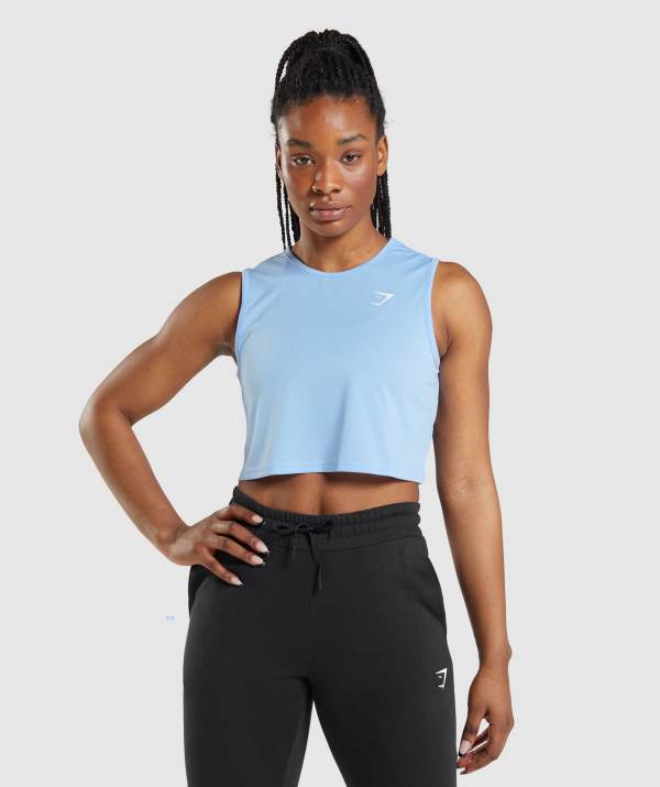 Damske Tielko Gymshark Training Crop Siva Modre | UZ6037298